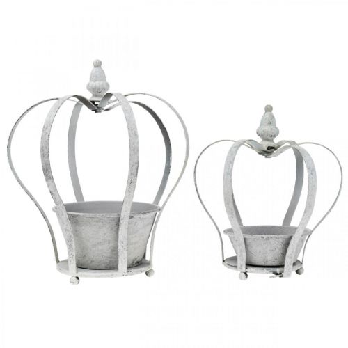 Floristik24 Koristekruunu istutukseen, nuhjuinen chic, metallikruunu, puutarhakoristeet valkoiseksi pesty, 2 kpl setti