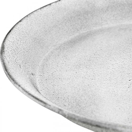 Floristik24 Koristekulho jalassa koristelautanen metalli valkoinen Ø22cm K15,5cm