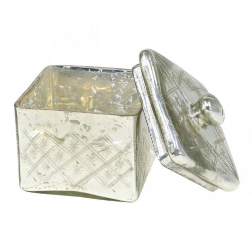 Floristik24 Lasipurkki kannella nuhjuinen lasikoristesamppanja 14×14×14,5cm