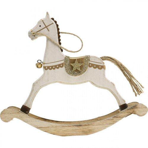 Floristik24 Puinen keinuhevonen, joulukoristeita White Golden K18cm