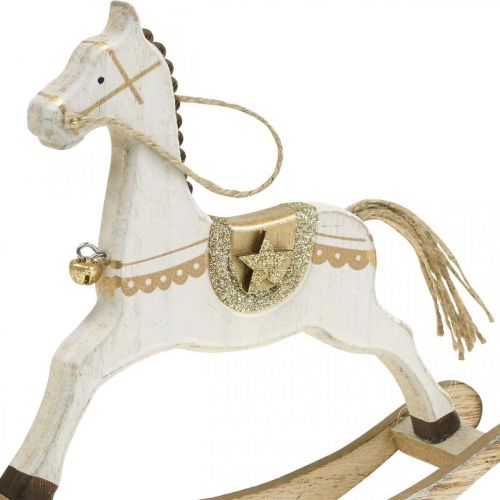 Floristik24 Puinen keinuhevonen, joulukoristeita White Golden K18cm