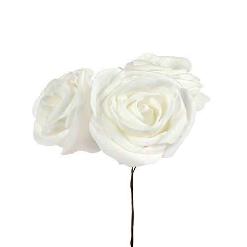 Floristik24 Vaahtomuusu ruusuja valkoisia helmiäisellä Ø6cm 24kpl