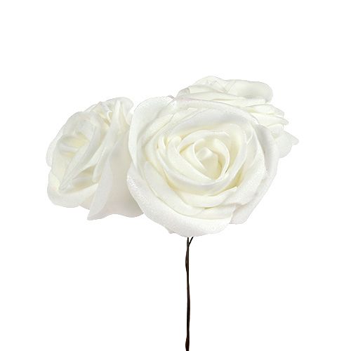 Floristik24 Vaahtomuusu ruusut valkoiset helmiäisillä Ø6cm 24 kpl