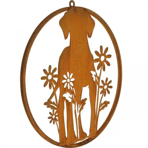 Floristik24 Metallikyltti patinakoira kukilla Ø38cm