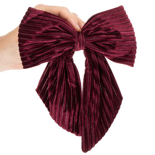 Punainen samettinen korduroi-kangasrusetti joulukoristeiden ripustamiseen, 24 cm, 2 kpl | Floristik24.fi