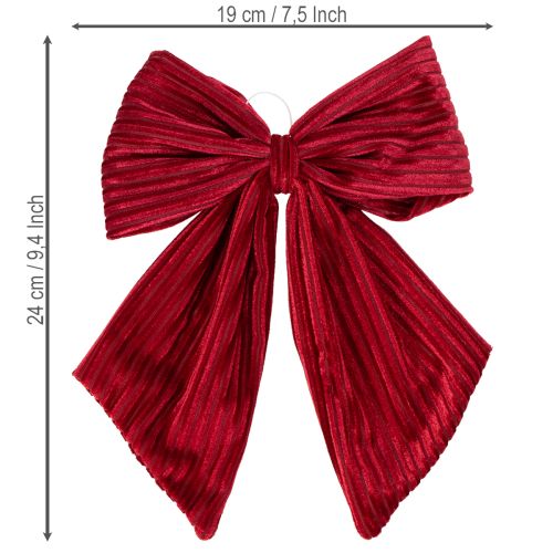 Punainen samettinen korduroi-kangasrusetti joulukoristeiden ripustamiseen, 24 cm, 2 kpl | Floristik24.fi