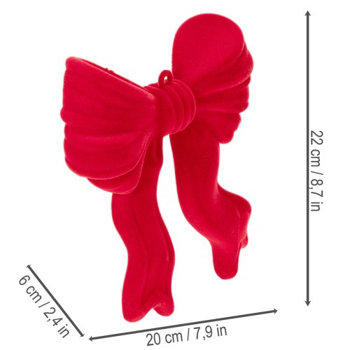 Koristeellinen punainen rusetti ripustettavaksi, nukkakuvioinen joulukoriste, 22 cm | Floristik24.fi