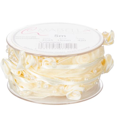 kohteita Valentino-nauha, kermanvärinen, 15 mm, 5 m