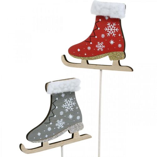 Floristik24 Koristetulppa luistimet, joulukoristeet, puutulpat harmaa, punainen L32cm 8 kpl