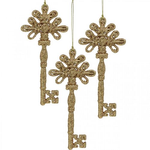 Floristik24 Deco Key, joulukoriste glitterillä, joulukuusenkoriste Golden H15,5cm 12kpl 12kpl