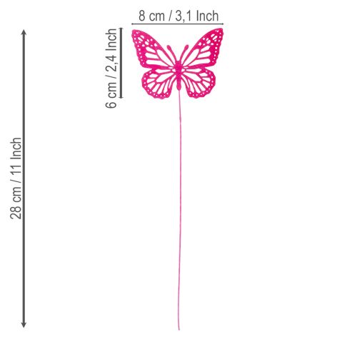 kohteita Koristeelliset perhoset varsilla herkkinä yksityiskohtina pöydissä ja ruukuissa, 8 cm, 18 kpl