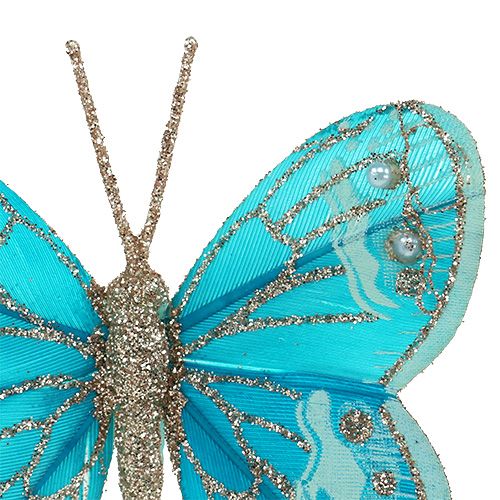 Floristik24 Koristeelliset perhoset turkoosia kimalluksella 7cm 4kpl