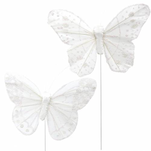 Floristik24 Sulka perhonen langalla valkoinen kimalluksella 10cm 12kpl