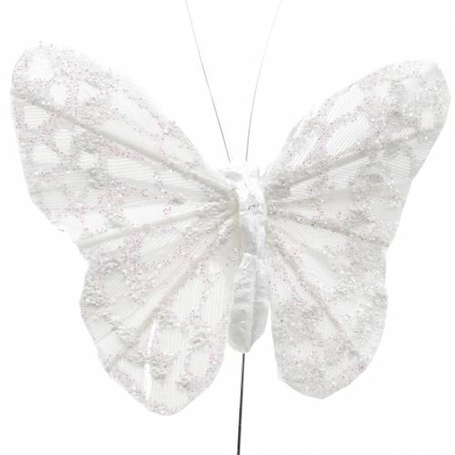 Floristik24 Sulka perhonen langalla valkoinen, kimallus 5cm 24kpl