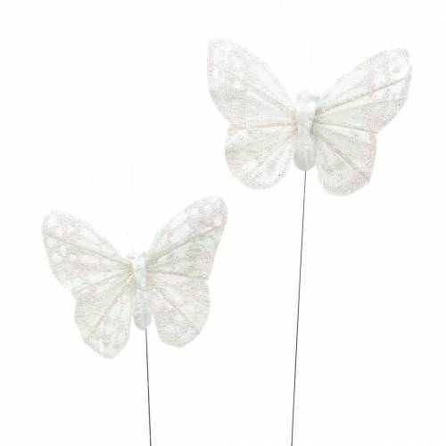 Floristik24 Sulkaperhonen lankavalkoinen, glitter 5cm 24 kpl