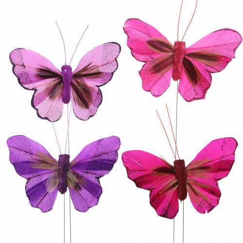 Floristik24 Sulkaperhonen langalla 7cm pinkki violetti 24 kpl