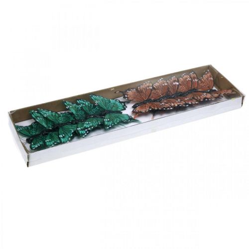 Floristik24 Koristeperhosia, kevätkoristeita, höyhenperhosia, kasvitulppia vihreä, ruskea 9,5×12,5cm 12kpl
