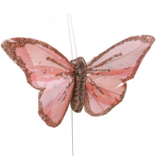 Perhoset kiillellä, hääkoristeet, koristetulpat, höyhenperhonen keltainen, beige, pinkki, valkoinen 9,5×12,5cm 12kpl