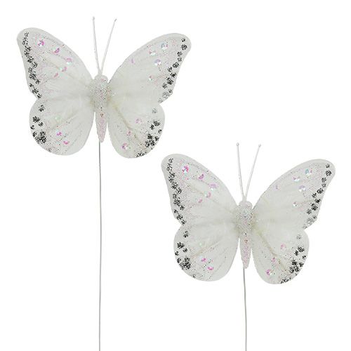 Floristik24 Perhoset valkoiset 8cm, kiille 6kpl