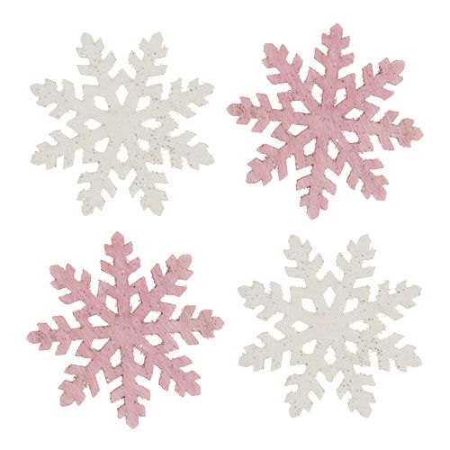 kohteita Lumihiutale 4cm pinkki/valkoinen glitterillä 72kpl