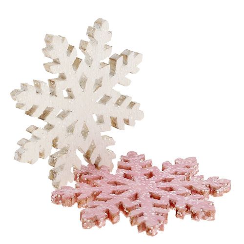 kohteita Lumihiutale 4cm pinkki/valkoinen glitterillä 72 kpl