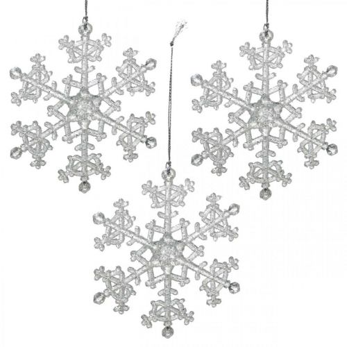 Floristik24 Koristeellinen lumihiutale, talvikoriste, jääkristalli ripustettavaksi, joulu H10cm W9,5cm muovia 12kpl.