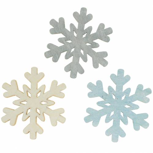 Floristik24 Scatter koristelu lumihiutale sininen/harmaa/valkoinen 4cm 72 kpl