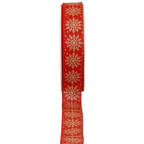 Joulunauha lahja nauha lumihiutaleet punainen 25mm 20m