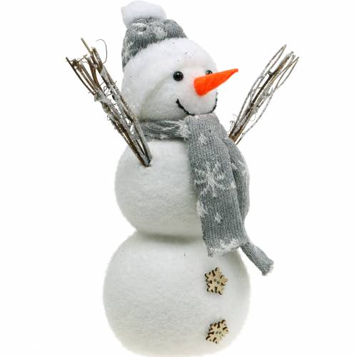 Floristik24 Lumiukko huivilla ja hatulla valkoinen, harmaa sisustus talvikoriste
