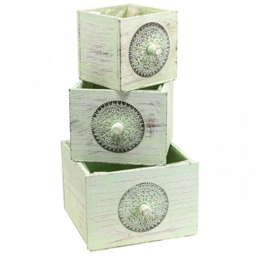 Kasvilaatikko koristeellinen laatikko nuhjuinen vihreä 15-23cm sarja 3