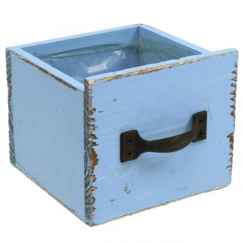 Kasvilaatikko puinen laatikko vaaleansininen nuhjuinen 12,5×12,5×10 cm