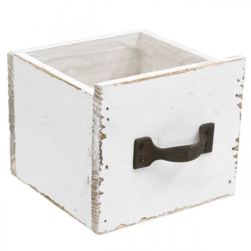 Kasvilaatikon puinen valkoinen nuhjuinen tyylikäs koriste 12,5×12,5×10 cm