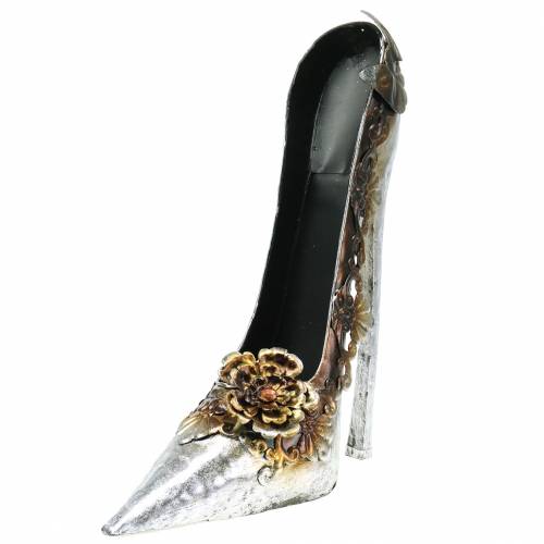Floristik24 Koristeellinen kenkien istutuskenkä hopea kiiltävä 26cm x 11cm K30cm