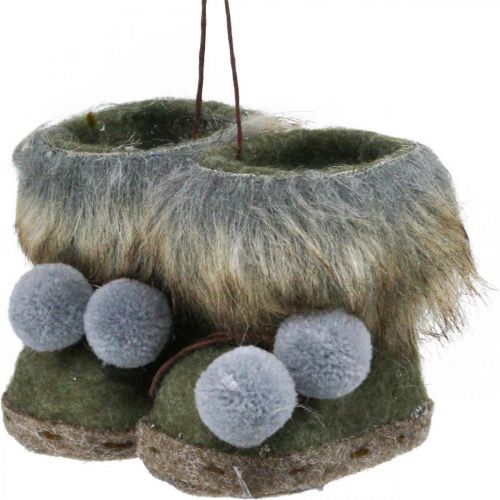 Floristik24 Joulukuusikoristesaappaat tupsulla vihreä/ruskea 8cm 3kpl