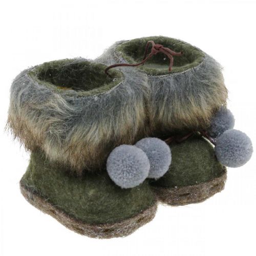 Floristik24 Joulukuusikoristesaappaat tupsulla vihreä/ruskea 8cm 3kpl