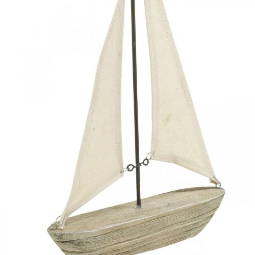 Floristik24 Koristeellinen puinen purjevene, merikoristelu, koristeellinen laiva shabby chic, luonnolliset värit, valkoinen K29cm L18cm