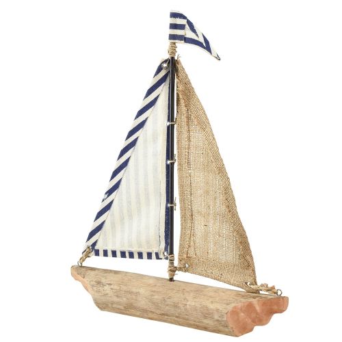 kohteita Purjevene koristelaiva sinivalkoisella purjeella ja juutilla H42cm