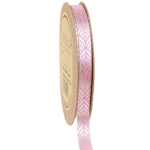 Floristik24 Silkkinauha lehtiä lahjanauha beige pinkki 10mm 20m
