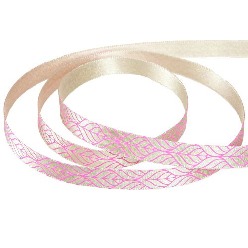 kohteita Silkkinauha lehtiä lahjanauha beige pinkki 10mm 20m