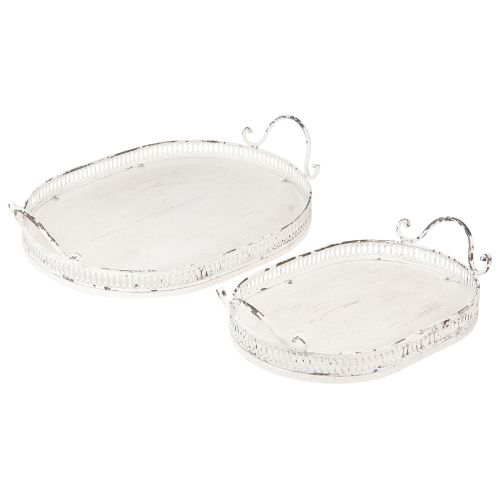 Shabby Chic ovaali tarjotin kahvoilla valkoinen 36/45cm 2 kpl sarja