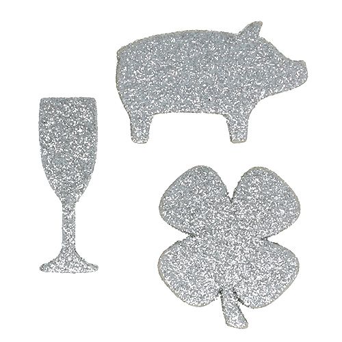 Floristik24 Uudenvuodenaaton koristelusekoitus hopeaa kiilteen kanssa 4cm - 5cm 24kpl