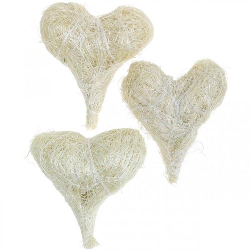 kohteita Sisal sydämet koristesydämet valkaistu kermanvalkoinen H7,5–9cm 16kpl