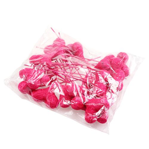 Floristik24 Sisal-sydämet kepillä vaaleanpunainen 8cm L25cm 24kpl