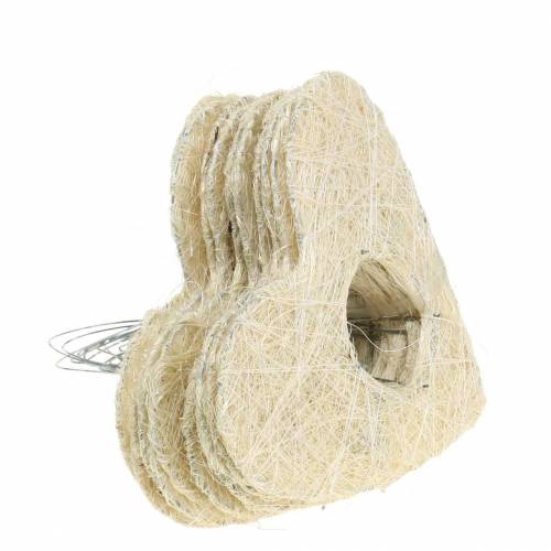 Floristik24 Sisal-mansetin sydän valkaistu 16cm 10 kpl