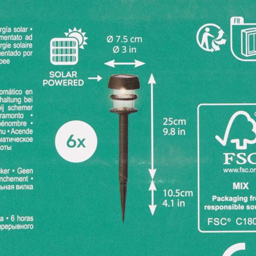 Aurinkokäyttöiset puutarhavalot maahan kiinnitettävällä piikkillä, ulkovalaisimet puutarhapoluille, 35 cm, 6 kpl | Floristik24.fi