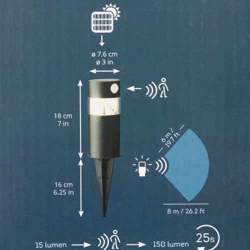 Aurinkokäyttöinen puutarhavalo liiketunnistimella, LED, 34 cm | Floristik24.fi