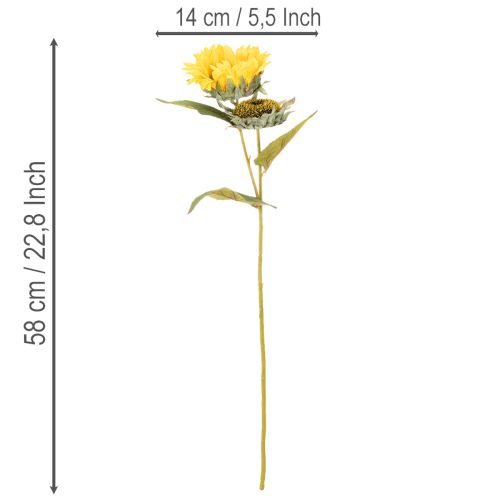 kohteita Keinotekoinen auringonkukka realistisilla lehdillä ja kukilla, 58 cm, 3 kpl