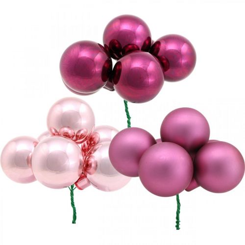 Floristik24 Mini joulupallo pinkki peili marjat lasi Ø40mm sekoitus 32kpl