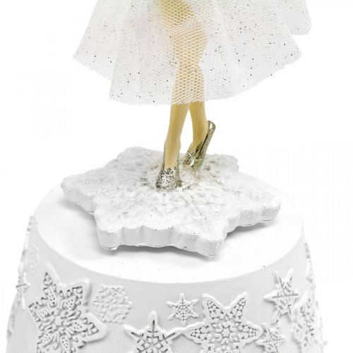 Floristik24 Soittorasia Ballerina Valkoinen Talvi Koriste Ø10,5cm H18,5cm