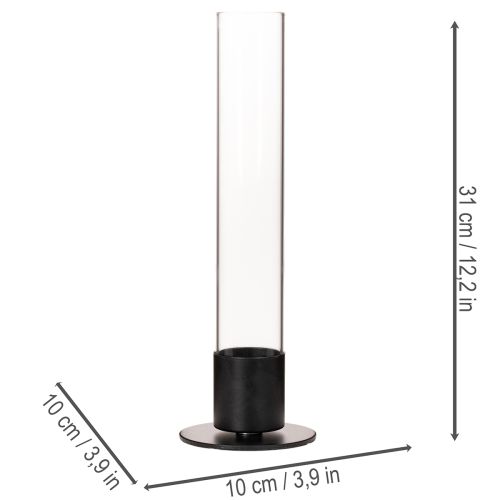 Kartiomainen kynttilänjalka lasisylinterillä. Yksinkertainen ja ajaton. 31 cm | Floristik24.fi